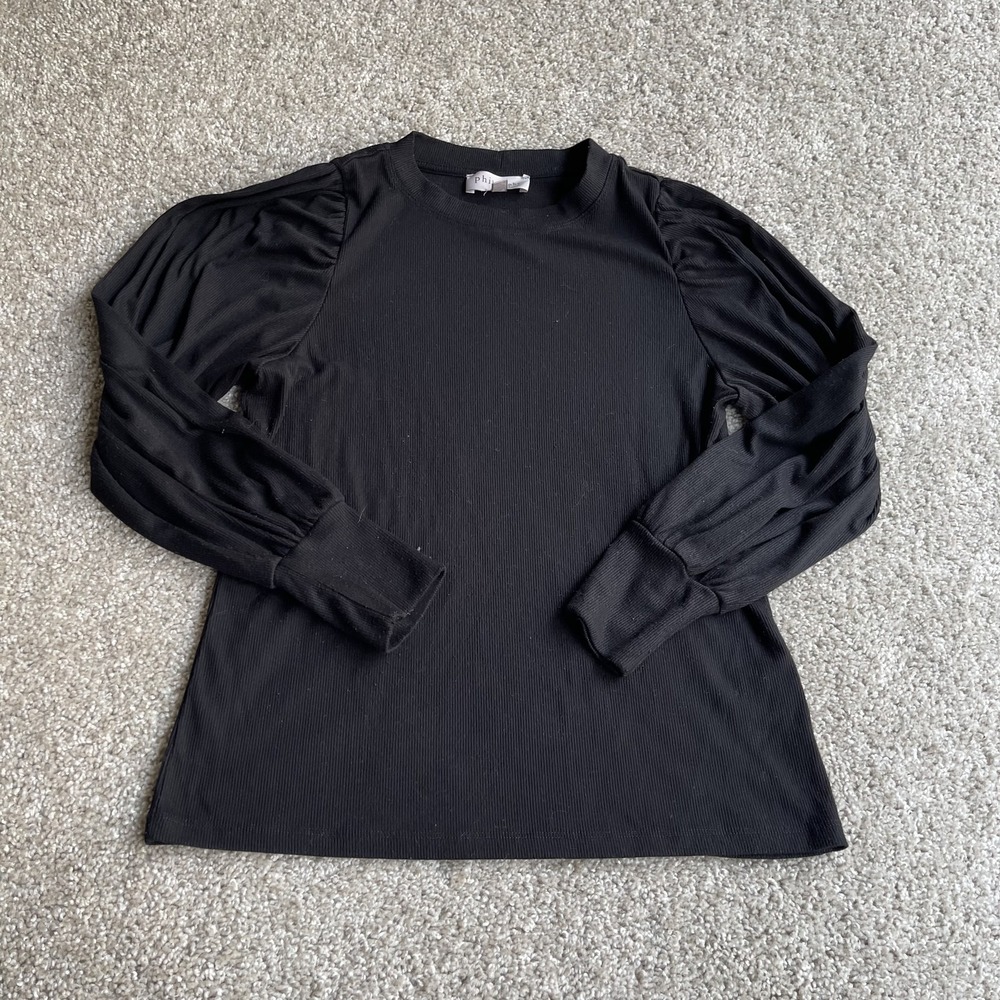 Philosophy Republic Clothing Shirt Womens M Black Puff Sleeve Long Sleeve Top